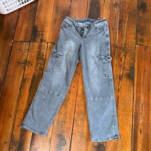 Indigo Washed Gray Cargo Jeans with Utility Pockets